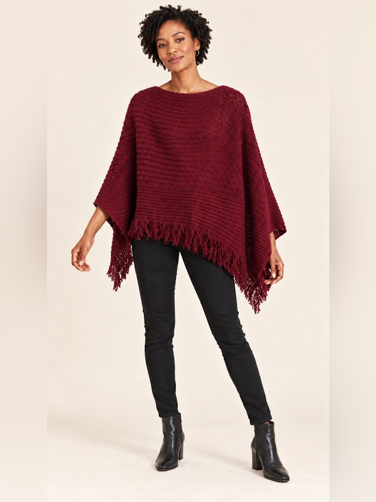 J. Jill Sweaters - J.Jill Burgundy Textured Knit Fringed Poncho One Size